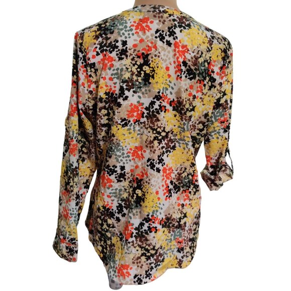 Laura Scott Womens Blouse Long Sleeve Button Shirt V Neck Abstract Floral sz M - Picture 2 of 10